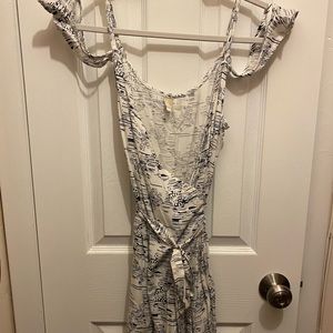 Roxy wrap dress with spaghetti straps and off the shoulder.